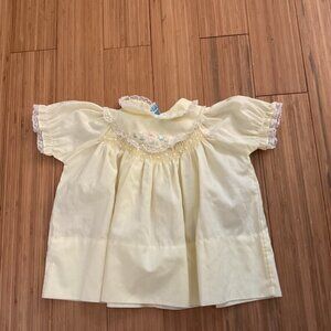 Vintage Cherubs Embroidered Turtle and Ducks Dress Yellow Short Sleeve Size 12M